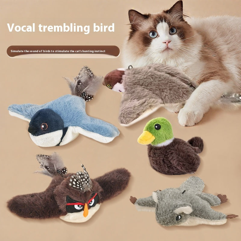 Interactive Bird Sound Toy - Electric Shaking Plush Sparrow