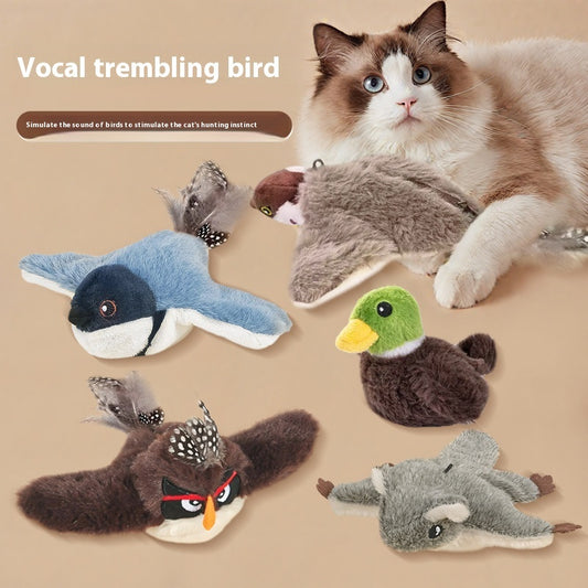 Interactive Bird Sound Toy - Electric Shaking Plush Sparrow