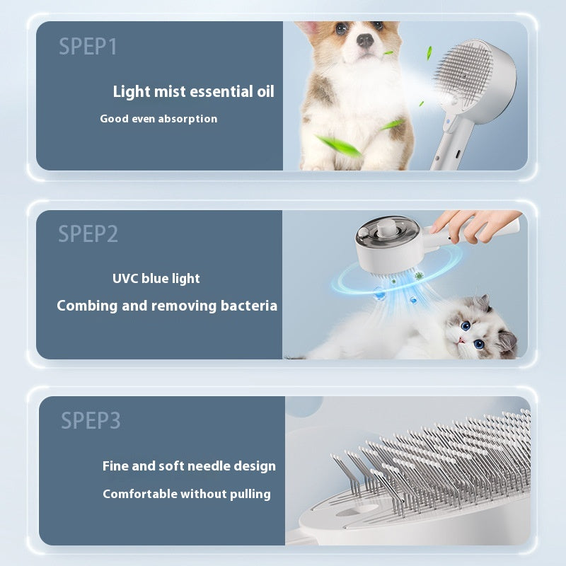 3-in-1 Pet Spray Massage Comb with UV Sterilization – Anti-Shedding Grooming Brush for Dogs & Cats